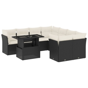 Set mobilier de grădină cu perne, 9 piese, negru, poliratan - Img 2