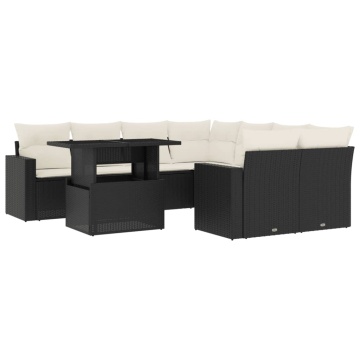 Set mobilier de grădină cu perne, 9 piese, negru, poliratan - Img 2