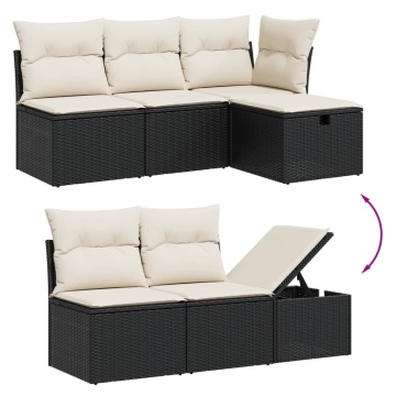 Set mobilier de grădină cu perne, 9 piese, negru, poliratan - Img 3
