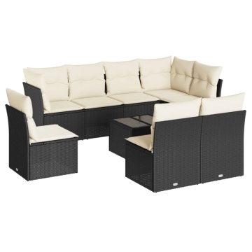 Set mobilier de grădină cu perne, 9 piese, negru, poliratan - Img 2