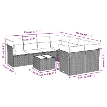 Set mobilier de grădină cu perne, 9 piese, negru, poliratan - Img 3
