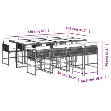 Set mobilier de grădină cu perne, 9 piese, negru, poliratan - Img 5