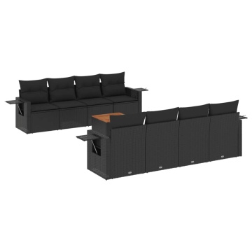 Set mobilier de grădină cu perne, 9 piese, negru, poliratan - Img 2