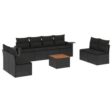Set mobilier de grădină cu perne, 9 piese, negru, poliratan - Img 2