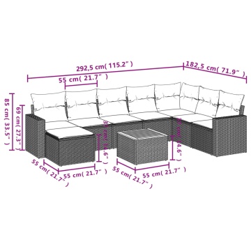 Set mobilier de grădină cu perne, 9 piese, negru, poliratan - Img 3