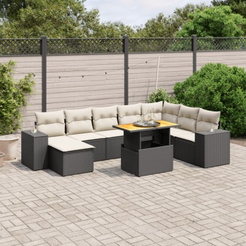 Set mobilier de grădină cu perne, 9 piese, negru, poliratan - Img 1