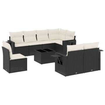 Set mobilier de grădină cu perne, 9 piese, negru, poliratan - Img 2
