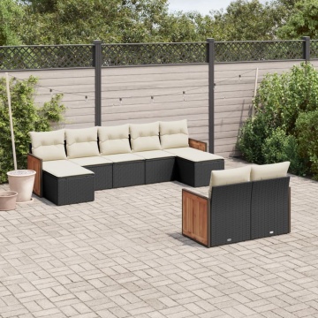 Set mobilier de grădină cu perne, 9 piese, negru, poliratan - Img 1