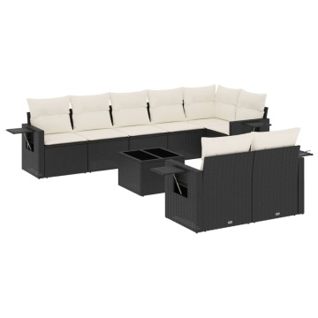 Set mobilier de grădină cu perne, 9 piese, negru, poliratan - Img 2