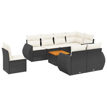 Set mobilier de grădină cu perne, 9 piese, negru, poliratan - Img 2