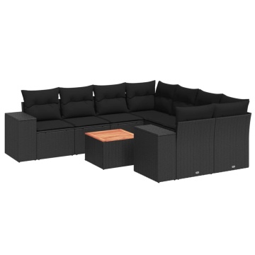 Set mobilier de grădină cu perne, 9 piese, negru, poliratan - Img 2
