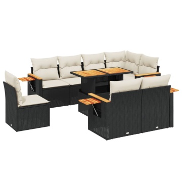 Set mobilier de grădină cu perne, 9 piese, negru, poliratan - Img 2