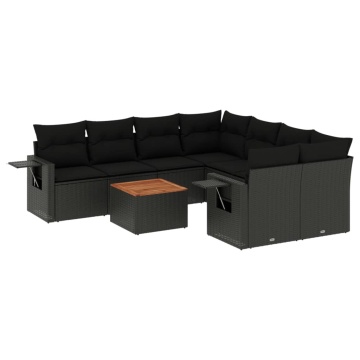 Set mobilier de grădină cu perne, 9 piese, negru, poliratan - Img 2