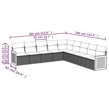 Set mobilier de grădină cu perne, 9 piese, negru, poliratan - Img 6