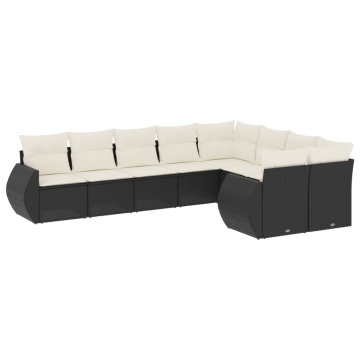 Set mobilier de grădină cu perne, 9 piese, negru, poliratan - Img 2