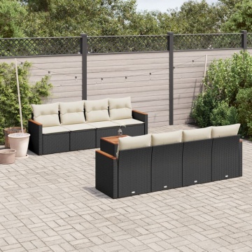 Set mobilier de grădină cu perne, 9 piese, negru, poliratan - Img 1