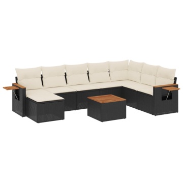 Set mobilier de grădină cu perne, 9 piese, negru, poliratan - Img 2