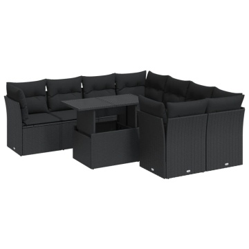 Set mobilier de grădină cu perne, 9 piese, negru, poliratan - Img 2