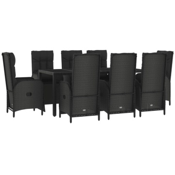 Set mobilier de grădină cu perne, 9 piese, negru, poliratan - Img 3