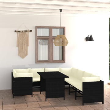 Set mobilier de grădină cu perne, 9 piese, negru, poliratan - Img 1