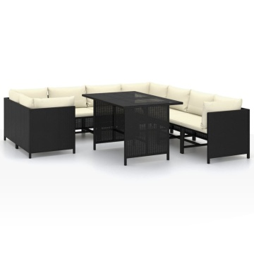 Set mobilier de grădină cu perne, 9 piese, negru, poliratan - Img 2