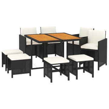 Set mobilier de grădină cu perne, 9 piese, negru, poliratan - Img 3