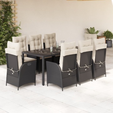 Set mobilier de grădină cu perne, 9 piese, negru, poliratan - Img 1