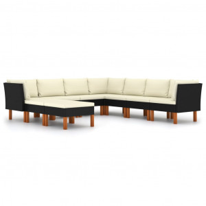 Set mobilier de grădină cu perne, 9 piese, negru, poliratan - Img 1
