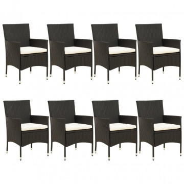 Set mobilier de grădină cu perne, 9 piese, negru, poliratan - Img 4