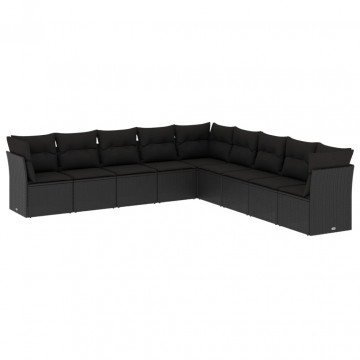 Set mobilier de grădină cu perne, 9 piese, negru, poliratan - Img 2