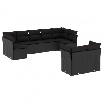 Set mobilier de grădină cu perne, 9 piese, negru, poliratan - Img 2