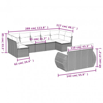 Set mobilier de grădină cu perne, 9 piese, negru, poliratan - Img 6