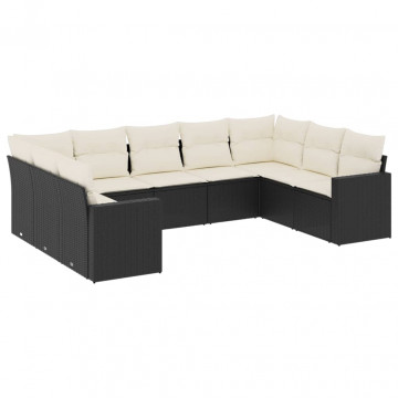 Set mobilier de grădină cu perne, 9 piese, negru, poliratan - Img 2