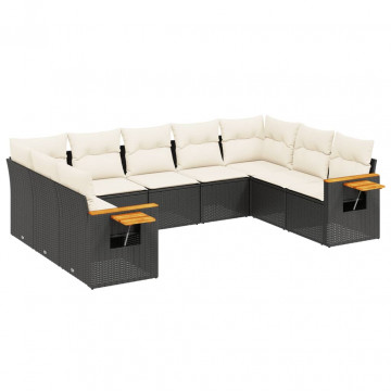Set mobilier de grădină cu perne, 9 piese, negru, poliratan - Img 2