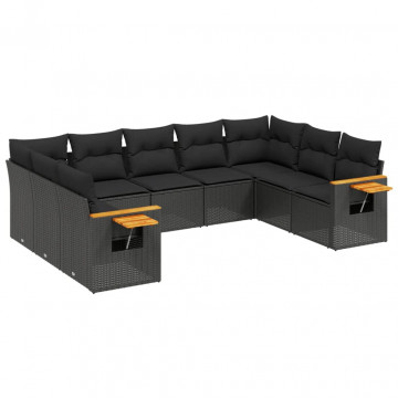 Set mobilier de grădină cu perne, 9 piese, negru, poliratan - Img 2