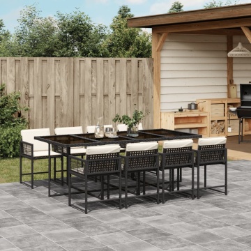 Set mobilier de grădină cu perne, 9 piese, negru, poliratan - Img 1