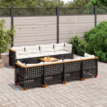Set mobilier de grădină cu perne, 9 piese, negru, poliratan - Img 1