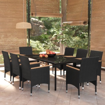 Set mobilier de grădină cu perne, 9 piese, negru - Img 1