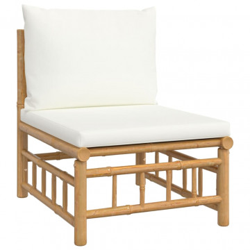 Set mobilier de grădină, cu perne alb crem, 3 piese, bambus - Img 8