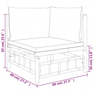 Set mobilier de grădină, cu perne alb crem, 4 piese, bambus - Img 7