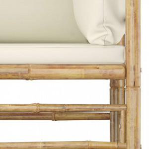 Set mobilier de grădină cu perne alb crem, 5 piese, bambus - Img 4