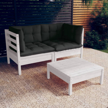 Set mobilier de grădină cu perne antracit, 3 piese, lemn pin - Img 1