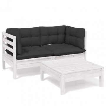 Set mobilier de grădină cu perne antracit, 3 piese, lemn pin - Img 2