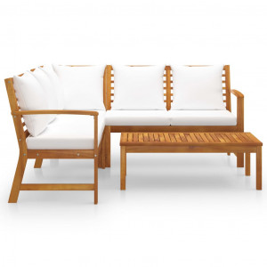 Set mobilier de grădină cu perne crem, 4 piese, lemn de acacia - Img 2