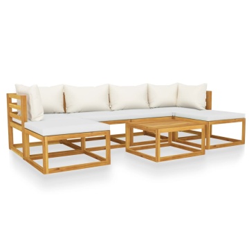 Set mobilier de grădină cu perne crem, 7 piese, lemn de acacia - Img 2