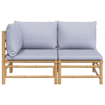 Set mobilier de grădină cu perne gri deschis, 2 piese, bambus - Img 3