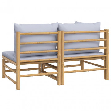 Set mobilier de grădină cu perne gri deschis, 2 piese, bambus - Img 8