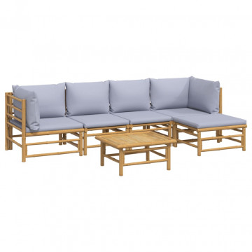 Set mobilier de grădină cu perne gri deschis, 6 piese, bambus - Img 3