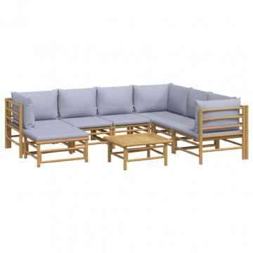 Set mobilier de grădină cu perne gri deschis, 8 piese, bambus - Img 3