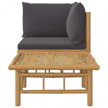 Set mobilier de grădină cu perne gri închis, 2 piese, bambus - Img 4